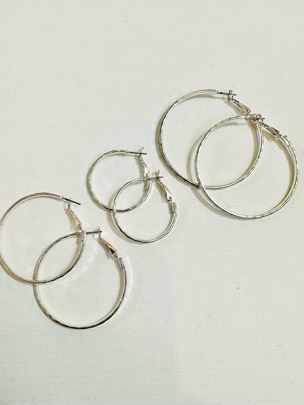 NWOT Silver Tone Flat Edge Hoop Earrings 3 Pair Bundle